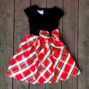 Bonnie Jean Girls' Plaid Holiday Velvet Taffeta Bow Dress Red Gold Black Size 8